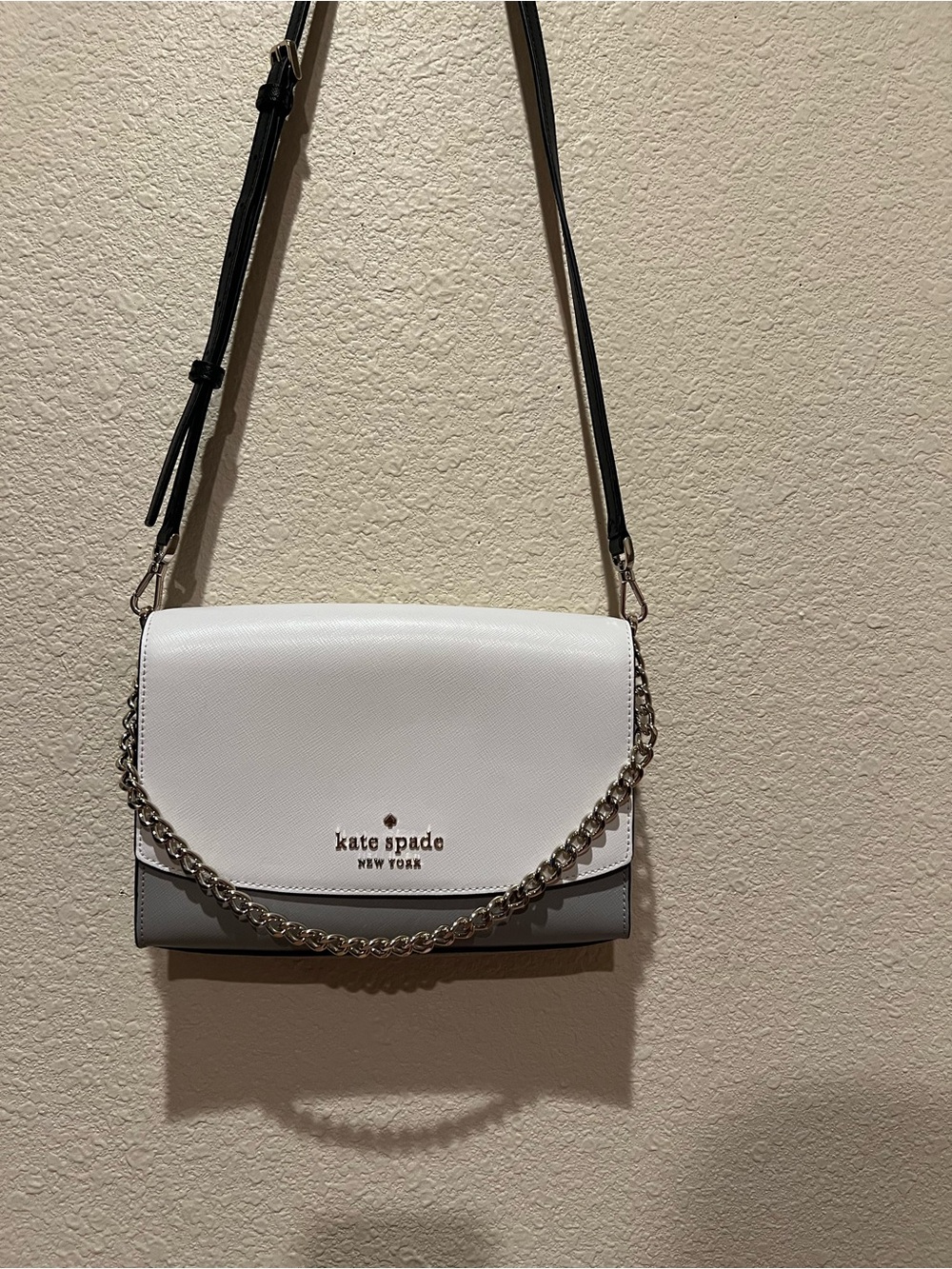 kate spade White and Gray Chain-Accent Crossbody Bag